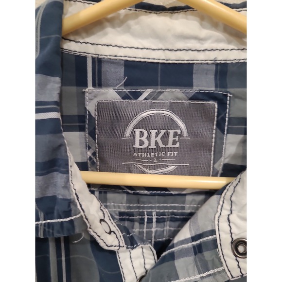 BKE Buckle Athletic Fit Men's SZ LG Blue plaid Pearl Snap button down  Shirt - Picture 3 of 10